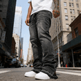 thumbnail image 5 of Men's Charcoal Washed Straight Leg Stretch Jeans: Distressed Raw Hem Denim | Comfort Flex Fabric, Standard Sizing (30-40), 5 of 5