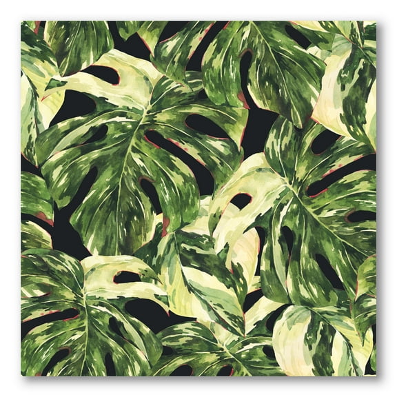 Natural Green Leaves Exotic On Dark II 16 in x 16 in Painting Canvas Art Print, by Designart