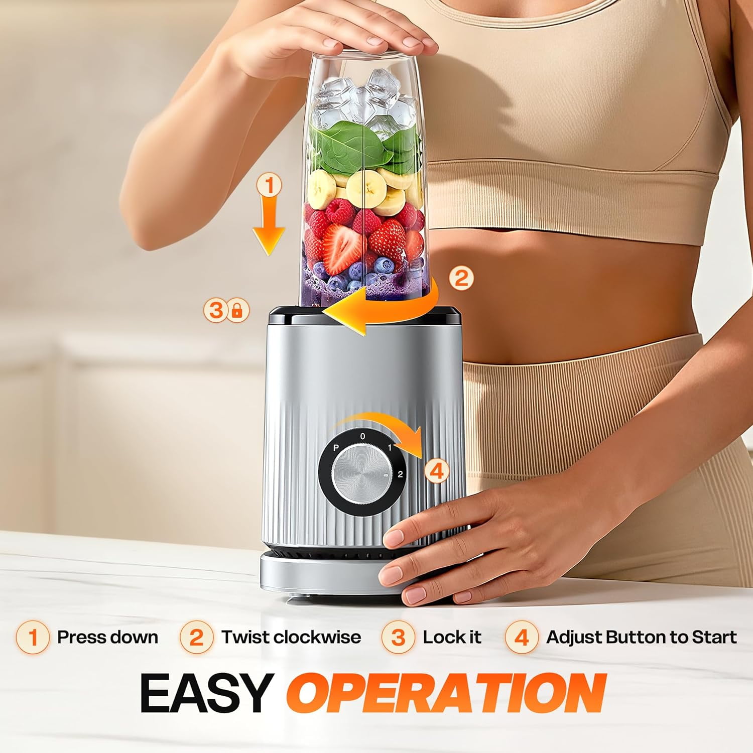 Mountain Country Soap Smoothie Blender, 450W Personal Blender for Kitchen and Blend Shakes,Smoothies,Frozen Drinks, Baby Food with 2 No-BPA Portable Cups-Silver