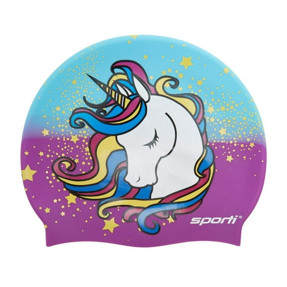 Sporti Youth Unicorn Sparkle Silicone Swim Cap, Snug Fit, Anti-Slip, Latex-Free