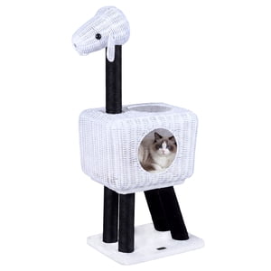 Gymax Tour de chat en forme d ' agneau 2-Door Rattan Condo Sisal Scratching Posts