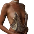 thumbnail image 4 of Fortune Women Sequins Camisoles Backless Halter Crop Tops Clubwear Ruched Deep V Neck Tops, 4 of 6