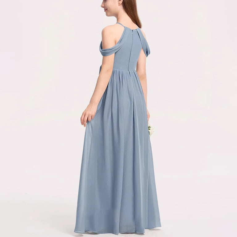 light blue flowy bridesmaid dress Light Blue Boho Bridesmaid Dresses Long for Rustic Wedding Maid of Honor Dresses