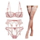 thumbnail image 1 of Conjunto de sujetador de 4 piezas de encaje sexy de media copa, ropa interior de mujer, medias con liga, 1 of 6
