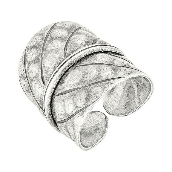 81stgeneration Women's 999 Fine Silver Karen Hill Tribe Wide Leaf Textured Hammered Tribal Ring