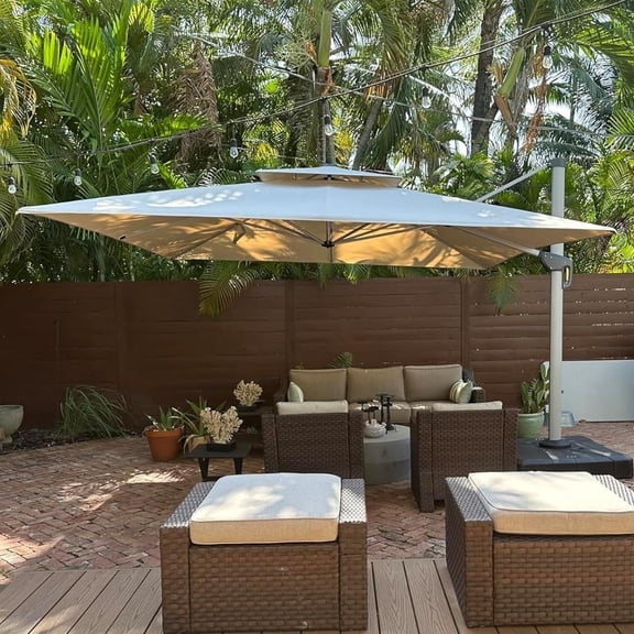 Purple Leaf 10ft Outdoor Patio Umbrella - Offset Cantilever Design with 360° Rotation, Beige Square Market Umbrella for Deck, Pool, and Garden
