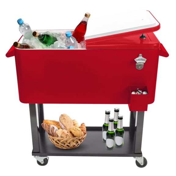 80Qt Freezer Incubator Portable  With Drain Pipe Red Box Black Square for Outdoor,Swimming,BBQ