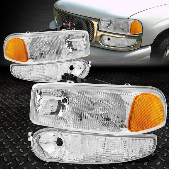 NUVISION for 01-07 GMC Sierra 1500 Yukon XL Denali 4Pc Fluted Lens Headlight Bumper Lamps