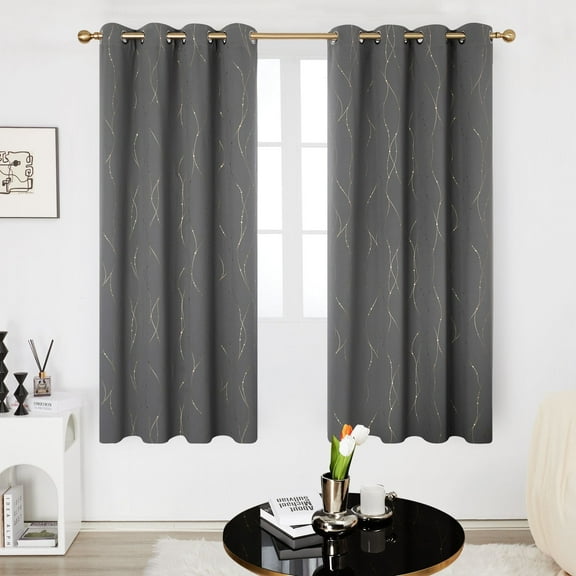 Deconovo Blackout Grommet Curtains Pair Thermal Insulated Window Curtains with Golden Line and Dots Pattern for Dining Room 52 x 63 inch Grey 2 Panels