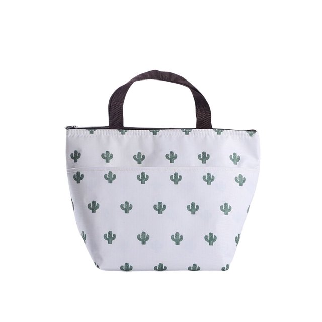 Fiambrera térmica, fiambrera, estuche de Picnic, estampado de flores con cremallera, plegable, lavable, bolso de mano para niños, para viajar, Bolsas de mensajero y de hombro cactus blanco Minnieouse AP012877-04