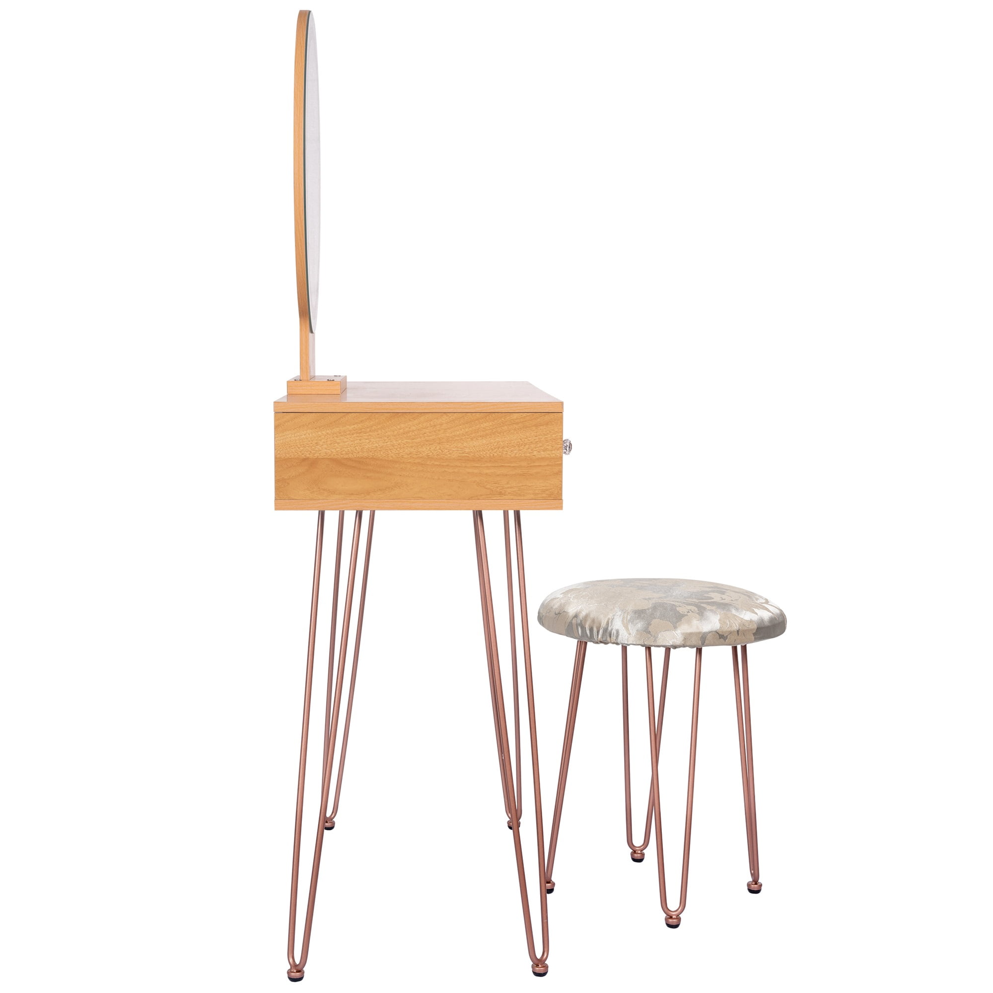 Spaco Modern Dressing Table with 3 Color Lighting Brightness Adjustable, Vanity Desk with 2 Wood Cosmetic Table Chest of Drawers and Gray Padded Stool, Nature Spaco Modern Dressing Table with 3 Color Lighting Brightness Adjustable, Vanity Desk with 2 Wood Cosmetic Table Chest of Drawers and Gray Padded Stool, Nature