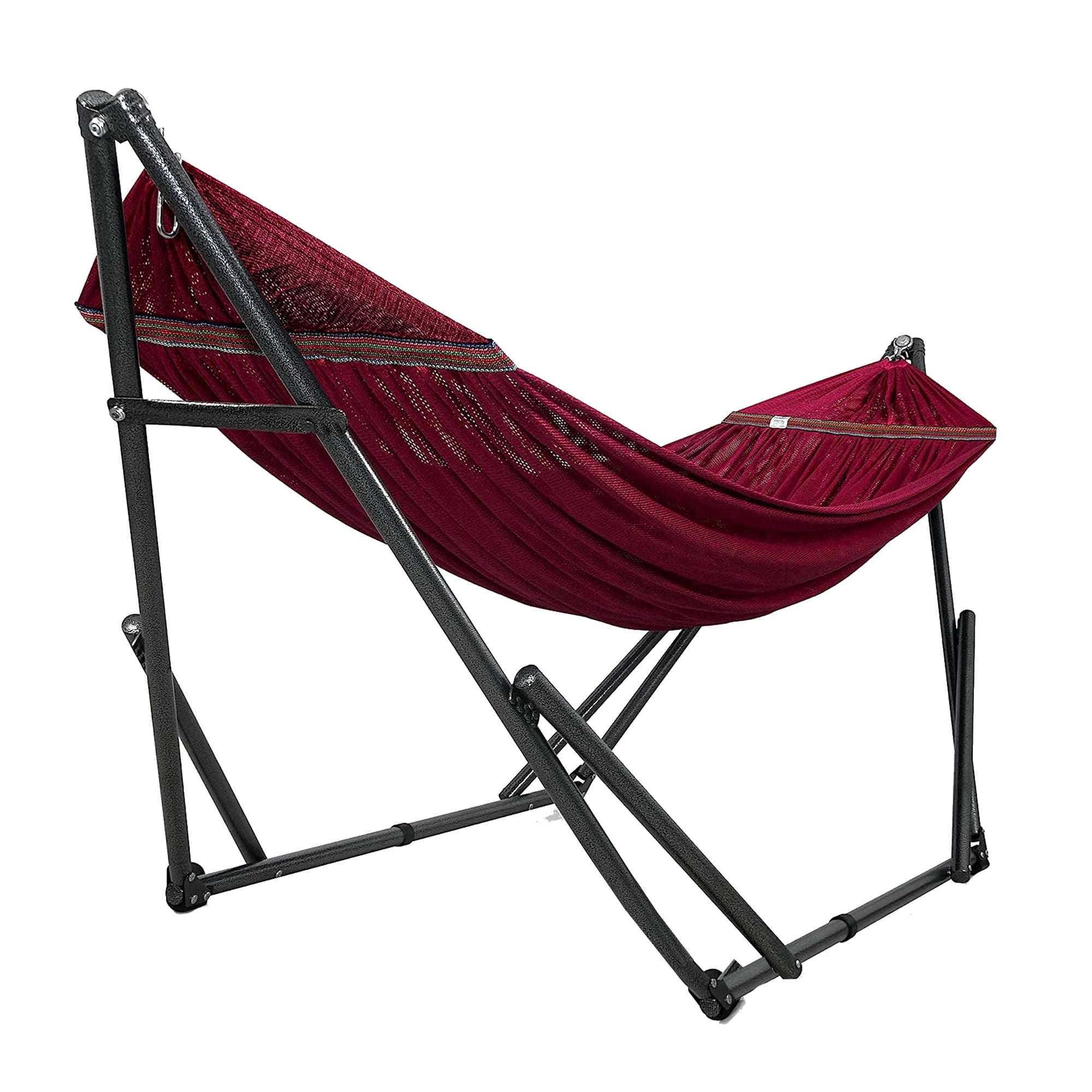 Tranquillo Adjustable Hammock Stand / Collapsible Hammock with Stand – Picnic Hammock Stand and 2 Layered Polyester Hammock Net for 2 Persons with Carry Bag - Supports up to 550lbs, Red