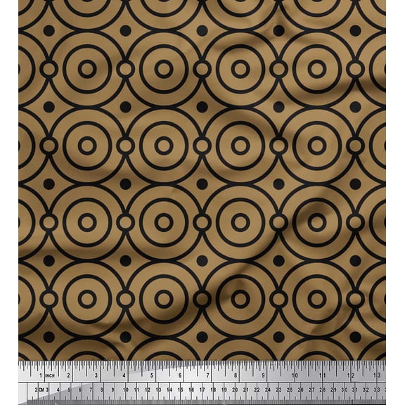 Soimoi Brown Silk Fabric Circle Art Geometric Decor Fabric Printed Yard 42 Inch Wide