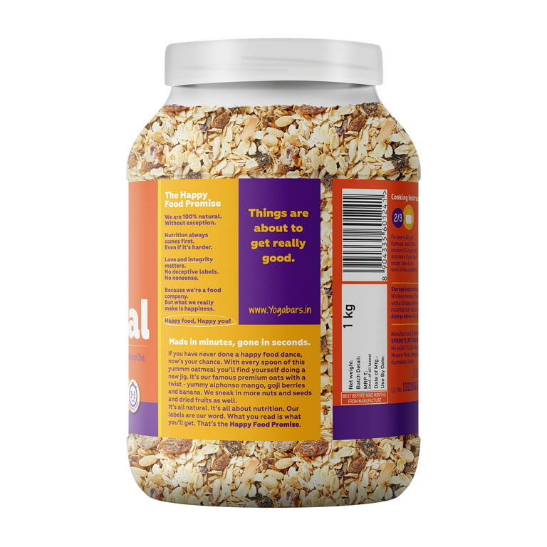 Yogabar No Added Sugar Oatmeal 1Kg - With Alphonso Mango, Chia Seeds And  Real Fruits & Berries - Whole Breakfast Oatmeal Cereal - Overnight Oats -  With Rolled O 