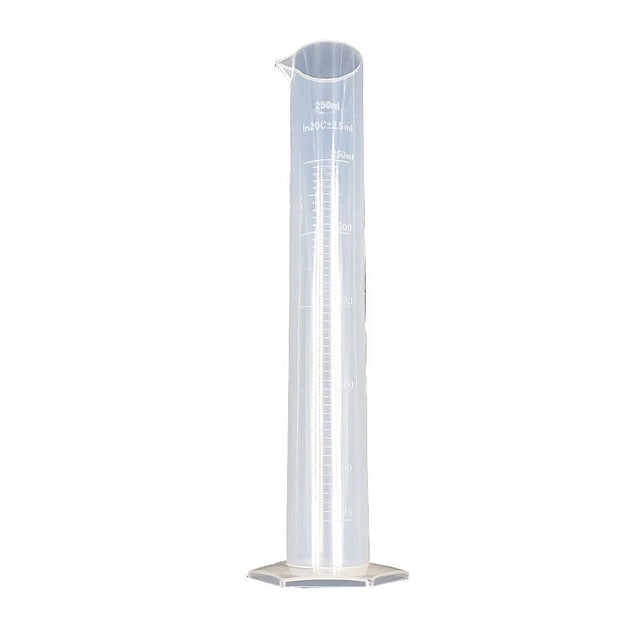 Cilindro graduado de plástico de 2 piezas, 250 ml, cilindro de medición científico con base extra estable, plástico de polipropileno