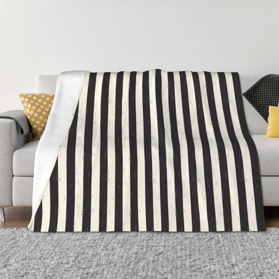 Rateoe Black And White Thick Stripes Pattern Flannel Throw Blanket, Ultra-soft Blanket for Bed, Couch, Car, Hypoallergenic Anti-pilling blanket-