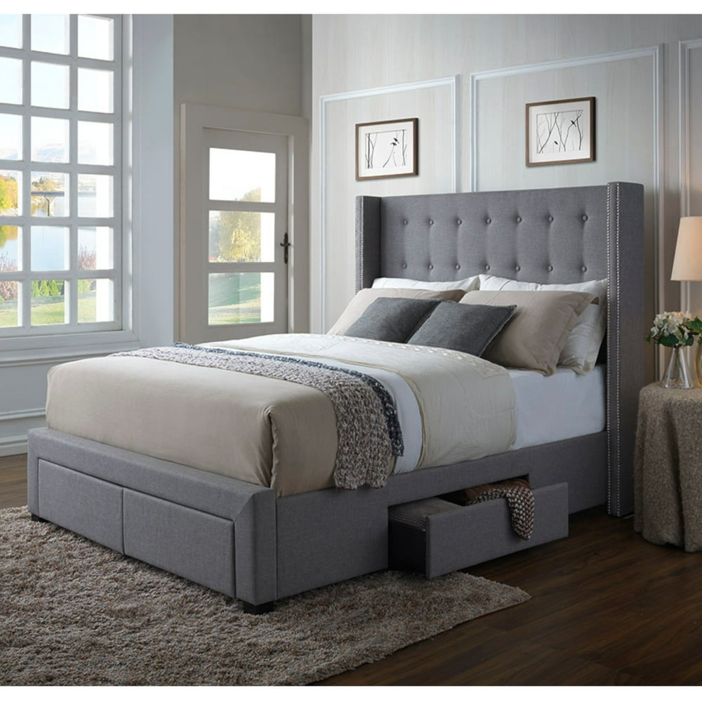 DG Casa Savoy Tufted Upholstered Wingback Panel Storage Bed Frame, King