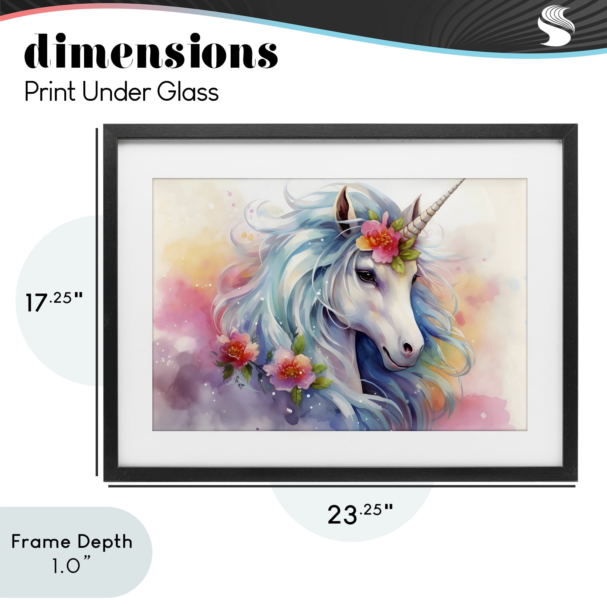 Stupell Industries Magical Unicorn with Blossoms Black Framed Print Under Glass, design by Creative Studio