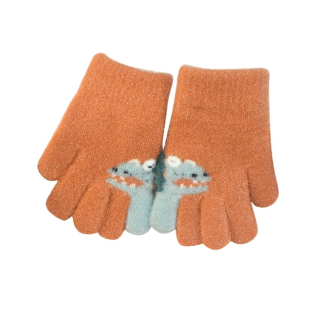 Gants d'Hiver pour Enfants Demi-Doigt Flip Cover Imprimé Dinosaure Mignon