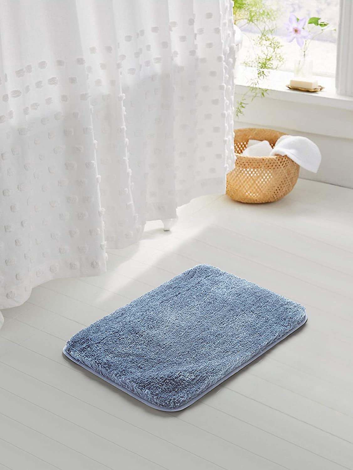 Bath Rug for Bathroom Non Slip Bathroom Mat (20 x 32, Blue) Water Absorbent Soft Microfiber Shaggy Bathroom Rug Machine Washable Bath Mat for Bathroom Thick Plush Shower Mat