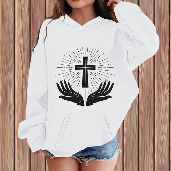 Tfken Toddler Teen Girls Hoodies Comfortable Summer Sweatshirt Cross Print Long Sleeve Black Tops Size 4-5 Years