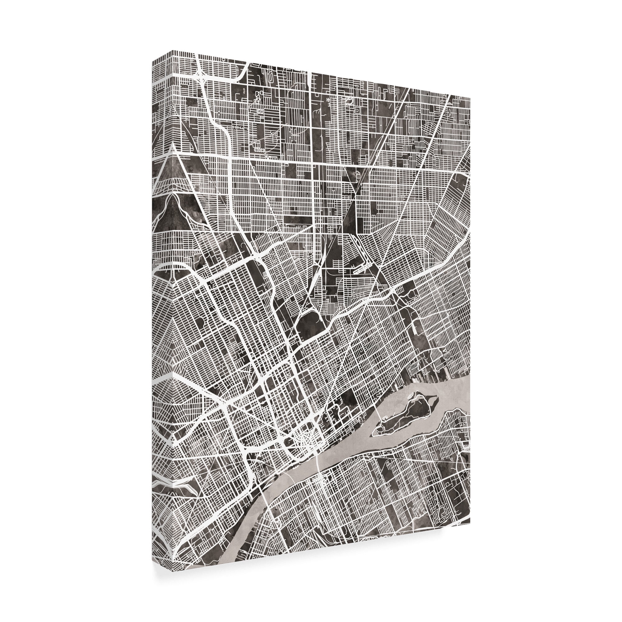 Trademark Fine Art 'Detroit Michigan City Map Black' Canvas Art by Michael Tompsett