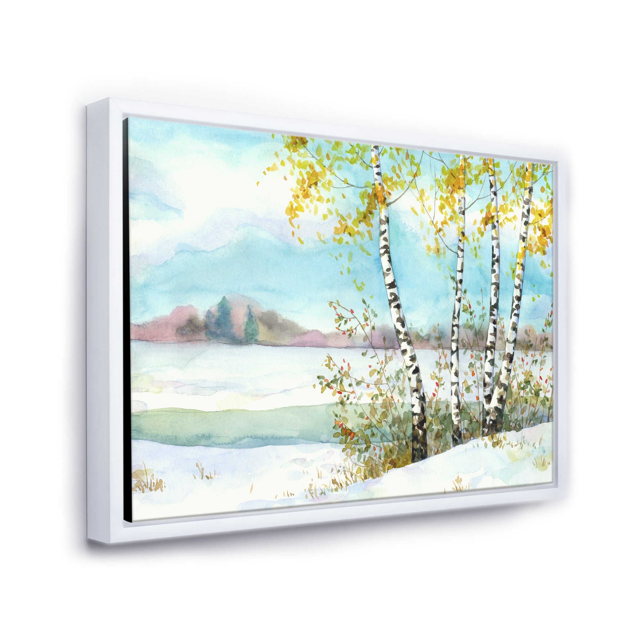 Designart 'Birches In Snowy Land' Lake House Framed Canvas Wall Art Print