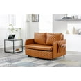 thumbnail image 2 of Convertible Sleeper Sofa Bed, Modern PU Leather Upholstered Loveseat with Pull Out Bed, Small Futon Sofa Bed with Headboard, 2 Pillows and Side Pockets for Living Room Bedroom, Brown, 2 of 7