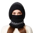 thumbnail image 1 of Visland Knitted Hat Three-in-One Scarf Hooded Design Headgear Patchwork Color Fleece Lining Windproof Winter Headwear, 1 of 8