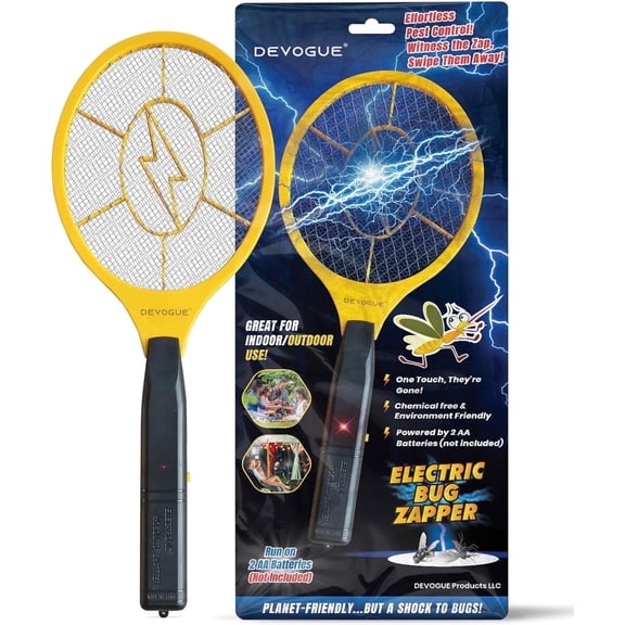 Devogue Electric Fly Swatter Bug Zapper, Rechargeable Racket with LED Light & Safety Mesh, Indoor Outdoor Mosquito & Fly Killer, 1 Pack