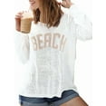 thumbnail image 2 of Women'S Beach Cover Up Letter Print Long Sleeve Sweater Crew Neck Split Hem Crochet Jumper Top White S, 2 of 6