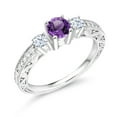 thumbnail image 2 of Gem Stone King 925 Sterling Silver Purple Amethyst Women Engagement Ring (0.83 Cttw, Gemstone Birthstone, Size 7), 2 of 4