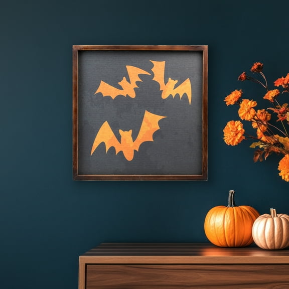 Northlight 15.75" Framed Halloween Wall Decor with Orange Bat Silhouettes