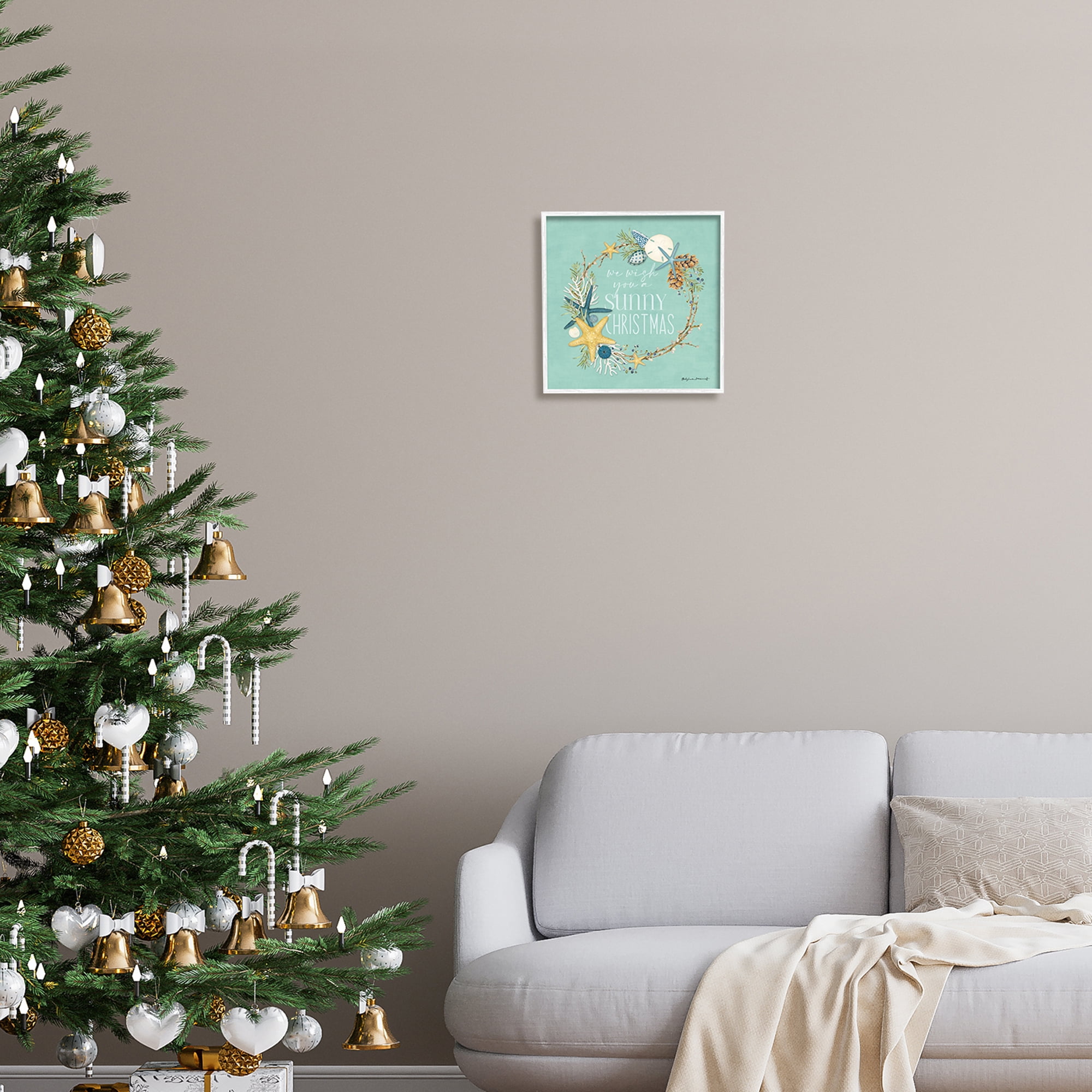 Stupell Industries Wish You A Sunny Christmas Wreath Holiday Painting White Framed Art Print Wall Art