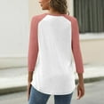 thumbnail image 4 of Womens 3/4 Sleeve Tops, Yigetop Women's Tops Summer Printed Women's Top 3/4 Sleeves Buttons Blouse Short Sleeve T Shirt V Neck T Shirt 3/4 Sleeve Tops for Women Pink L, 4 of 5