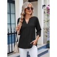 thumbnail image 2 of Womens V Neck Casual Hollow Out Eyelet Embroidered Blouses Shirts Beach Cover Up Tops Dressy Black XL, 2 of 8