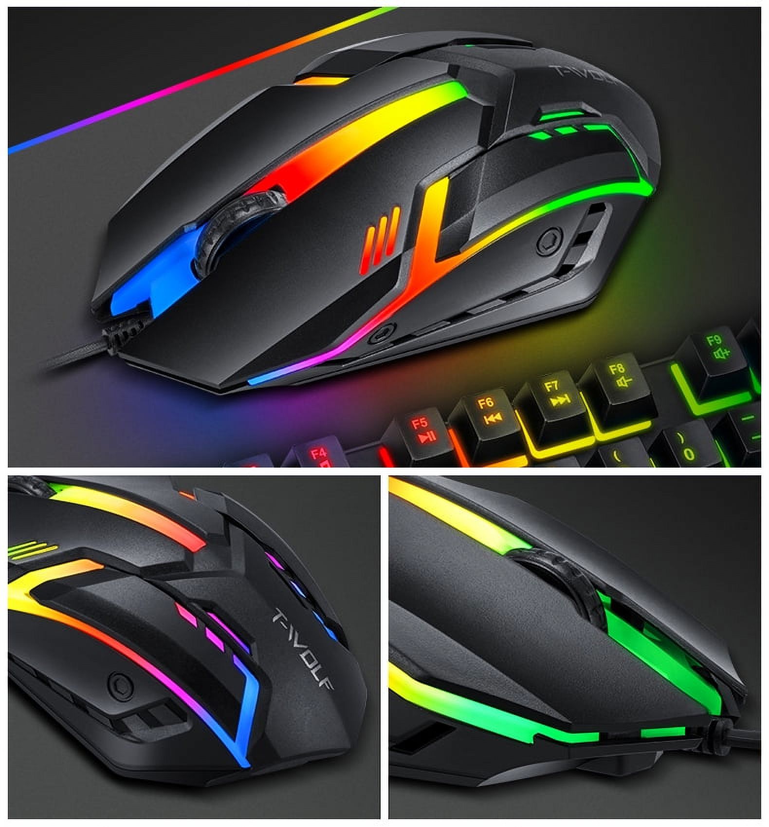 Gaming Keyboard and Mouse Combo with Headset, RGB Rainbow Backlit 104 Keys USB Wired Keyboard Mechanical Feeling, Gaming Headset with Microphone, Large Mouse Pad, for Computer Gamer Office