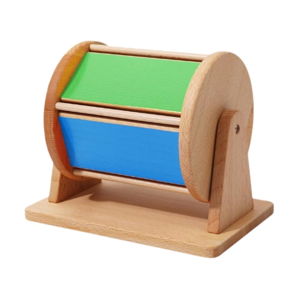 Tambor giratorio con espejo, juguete de madera para desarrollar la motricidad fina en preescolar, con forma de tambor rodante y arcoíris, ideal para b