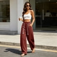 thumbnail image 4 of HomeDM Women's Pants Wide Leg Sweatpants with Pockets Red Loose Drawstring Lounge Trousers for Athletic Work Size XL, 4 of 9
