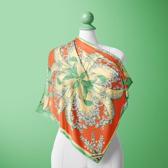 Fabrix Thazin Flower Silk Crepe Satin Burmese Cultural Scarf | 39" x 39"