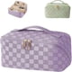 thumbnail image 1 of Pu Leather Waterproof Makeup Bag with Handle and Divider Trendy Makeup Bag Portable Travel Storage Large Makeup Bag (Purple), 1 of 5