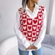thumbnail image 3 of Chaleco de suéter de punto para mujer, suéter con cuello en V para mujer Chaleco de suéter con cuello en V para mujer Chaleco de suéter de punto con patrón de amor dulce Diseñado con precisión, 3 of 8