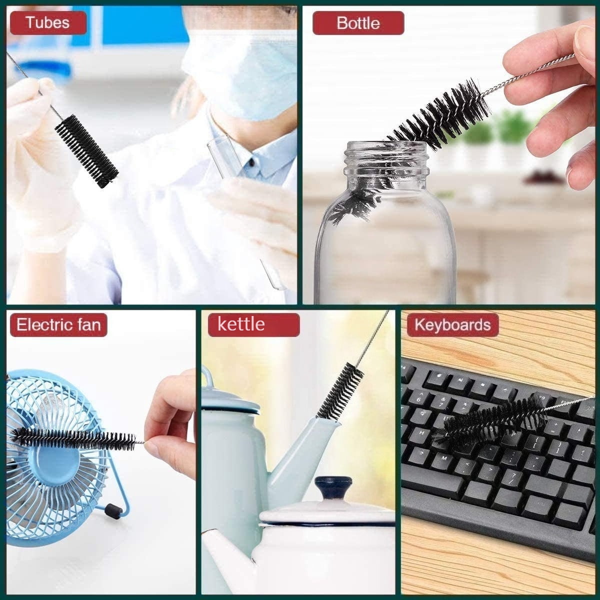 Long Straw Brush Cleaner 10 Pack, Flexible Nylon Tube Cleaning Brushes with 0.4" Bristles, Rust-Proof Stainless Steel Wire Washer for Reusable Tumblers, Sports Bottles & Pipes 10 Inch