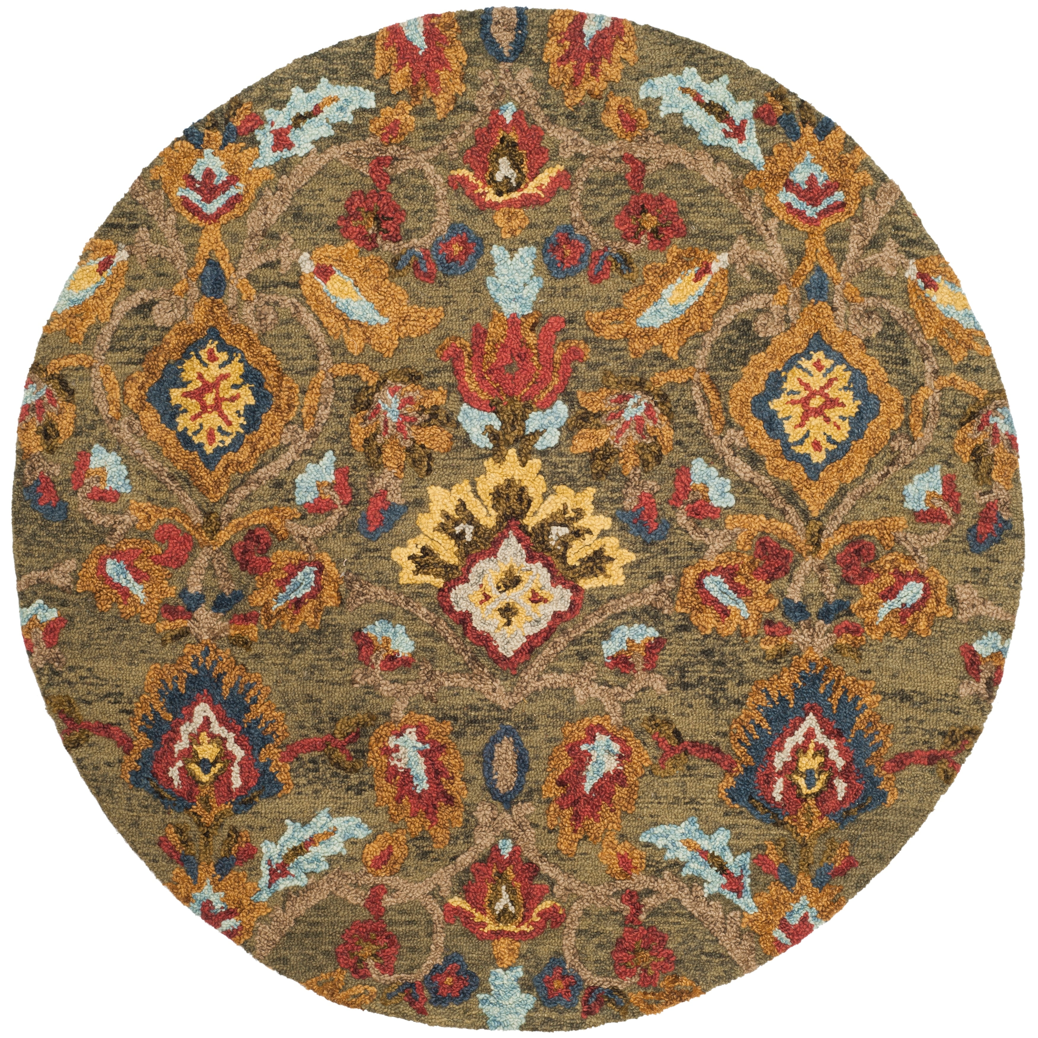 SAFAVIEH Blossom Lennon Floral Wool Area Rug, Green/Multi, 11' x 11' Round