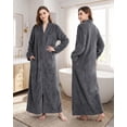 thumbnail image 3 of AMITOFO Womens Zip Up Fleece Robe Warm Loose Flannel Plush Zipper Lounger Bathrobe for Ladies, Gray, 3 of 8