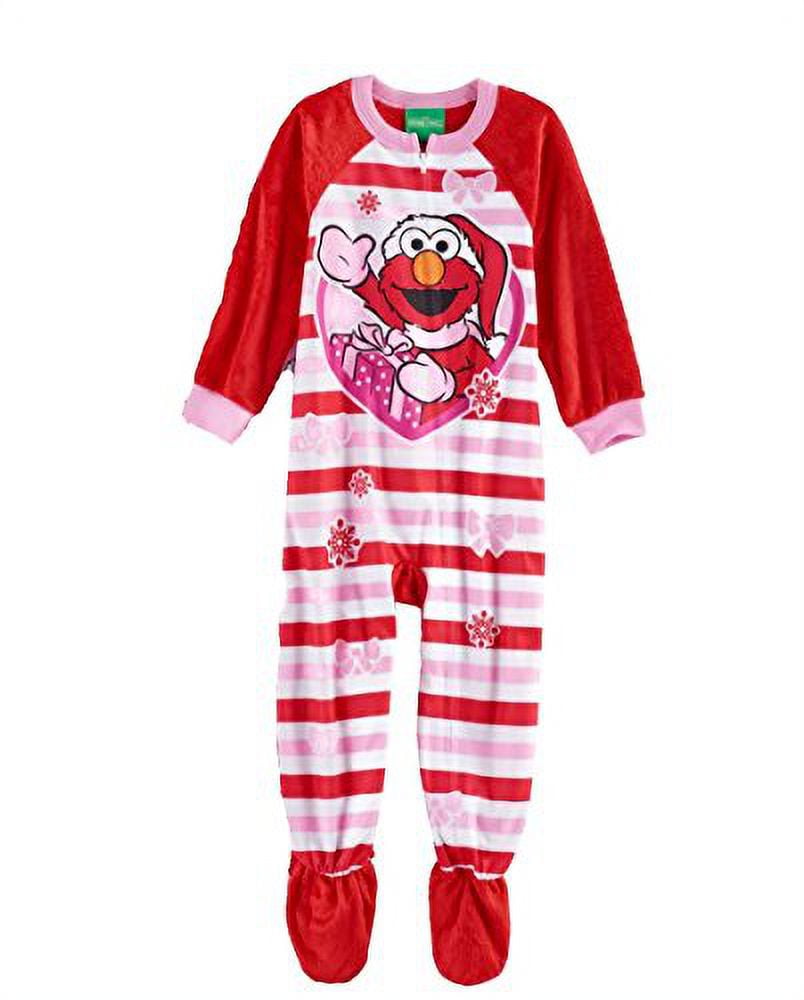 Sesame Street Santa Elmo Toddler Girl's Fleece Footed Christmas Pajama
