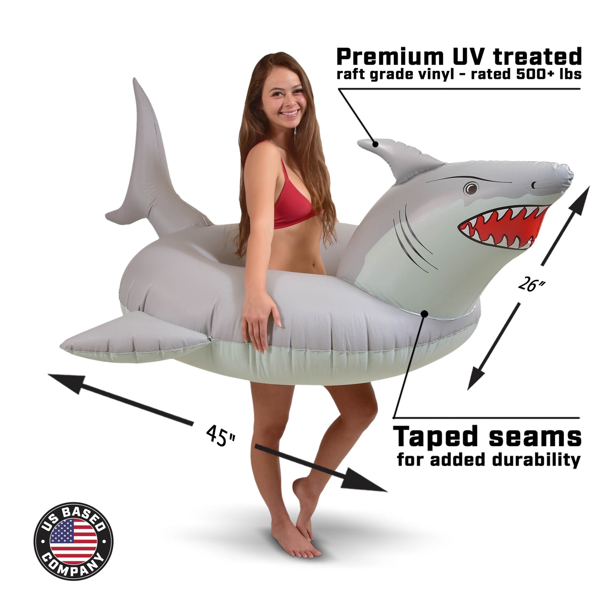 GoFloats 'Great White Bite' Shark Inflatable Party Tube - Pool Float for Adults and Kids