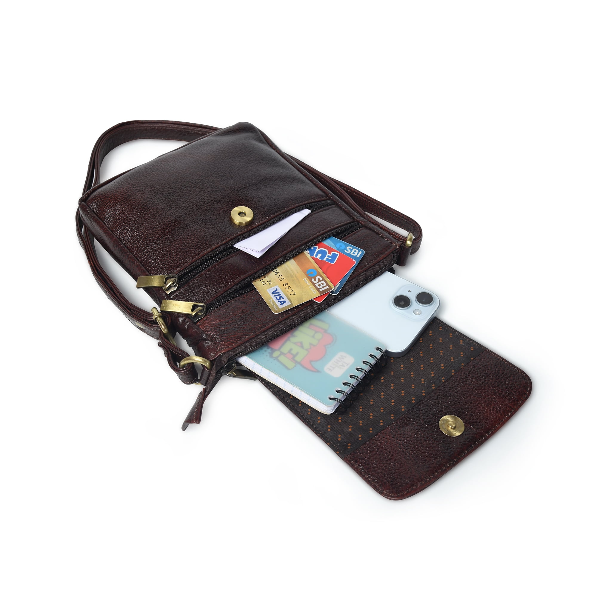 ADYAN Brown Genuine Leather Crossbody Messenger Bag for Men and Women Travel Shoulder Bag with Adjustable Straps Compact Stylish Everyday Pouch for Office Work and Casual Use 7x8.5x1.5 Inch