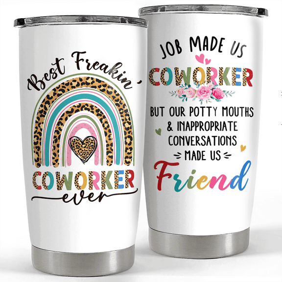 SANDJEST Coworker Tumbler 20oz Job Made Us Coworker Tumblers Stainless Steel Insulated Coffee Travel Mug Cup Goodbye Farewell Gifts for Coworkers Women Work Besties Boss Female Friend
