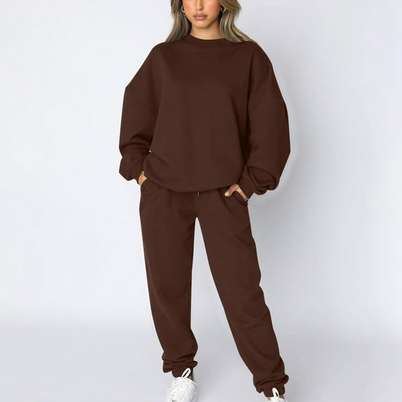 Women's Solid Color Round Neck Pullover Long Sleeve Sweatshirt & Pants Set | Casual Spring/Fall Wear Pant Suit Women Dressy Petite Fall Business Casual Outfits for Women Tuxedo Pants for Women Womens